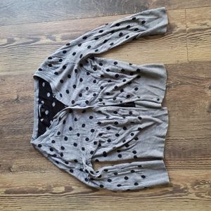 Medium Express Design Studio, grey cardigan, black polka dots